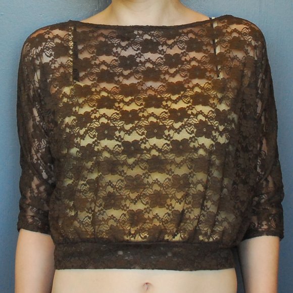 3/4 Sleeve Brown Lace Top - Picture 5 of 6